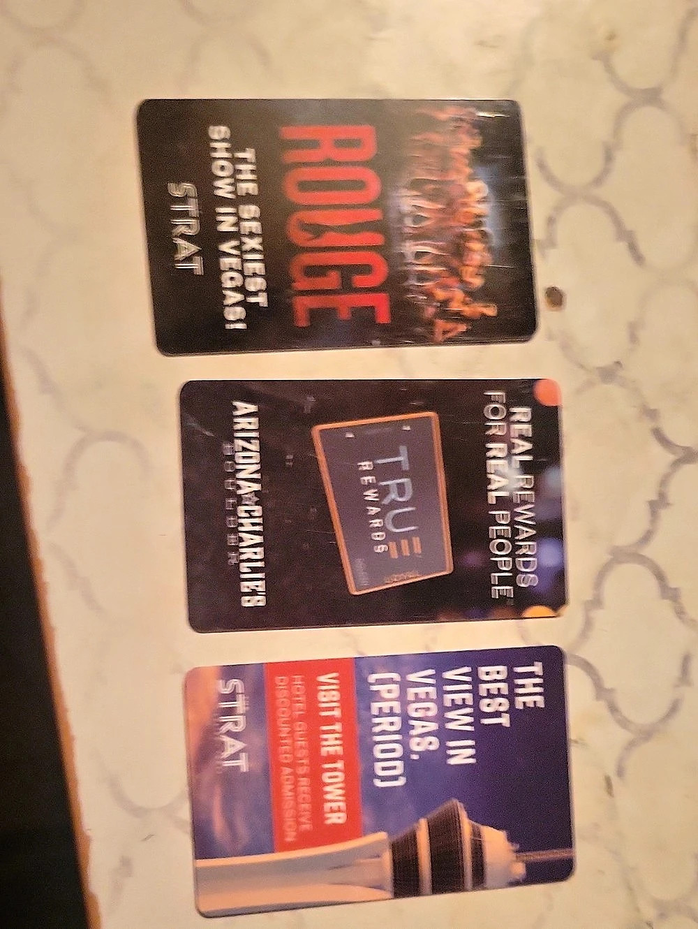 LAS VEGAS Strat Rogue Las Vegas Souvenir Cards Arizona Charlies set Of 3